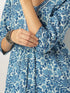 Janasya Women's Indigo Pure Cotton Floral Printed A-line Kurta Pant Set